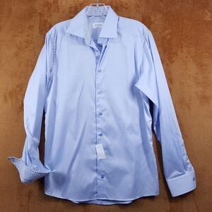 ETON Shirt Mens 15 38 Blue Contemporary Fit Geometric Medallion Contrast